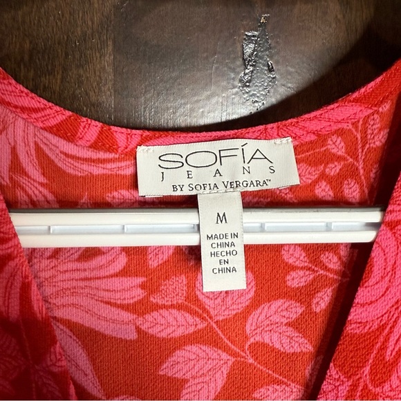 Sofia Vergara Women’s midi dress tea length Size M tropical print belted - Picture 3 of 6